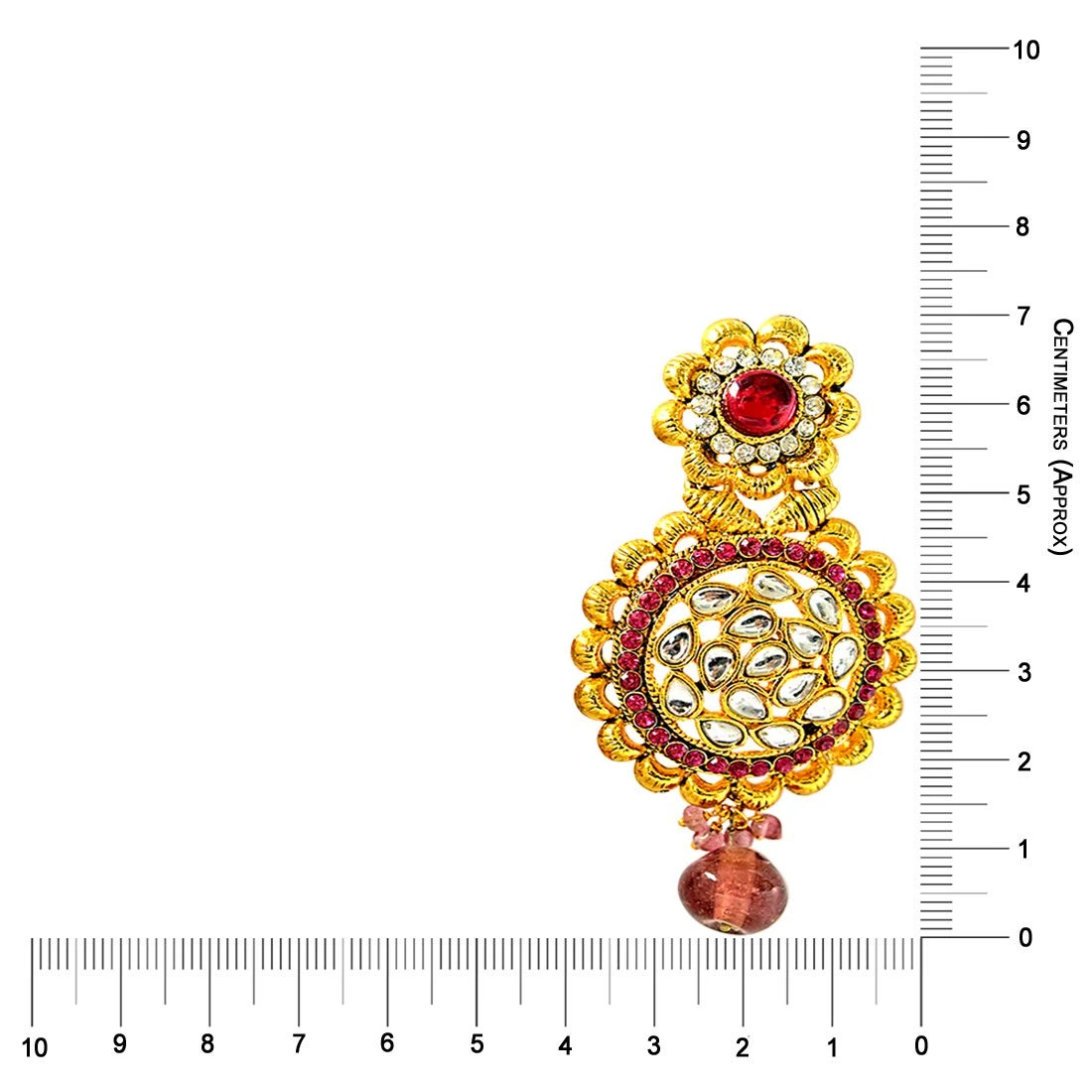 Beautiful Pink & White Coloured Stone & Gold Plated Round Shaped Chandbali Earrings