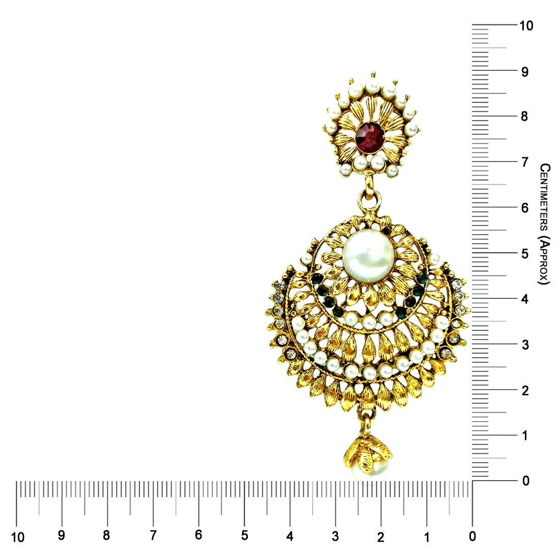 Ethnic Red, Green & White Stone & Gold Plated Hanging Earrings for Women (PSE4)