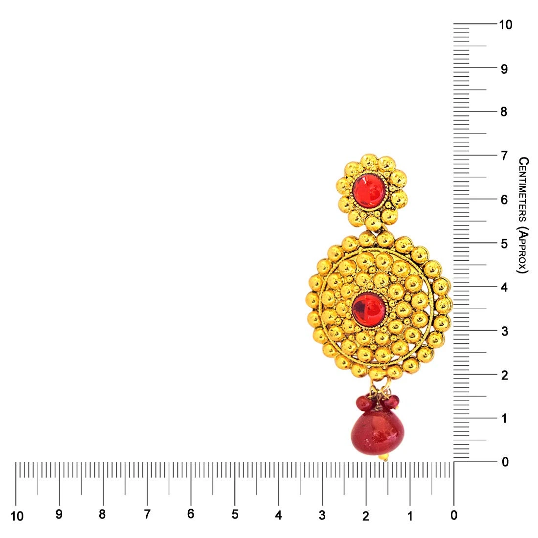 Traditional Rajasthani Style Red Coloured Stone & Gold Plated Round Shaped Chandbali Earrings (PSE53)