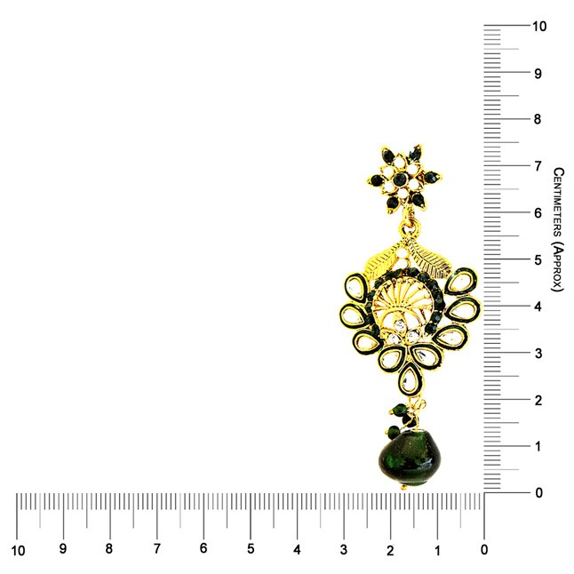 Traditional Floral Design Green & White Coloured Stome & Gold Plated Chandbali Earrings (PSE54)