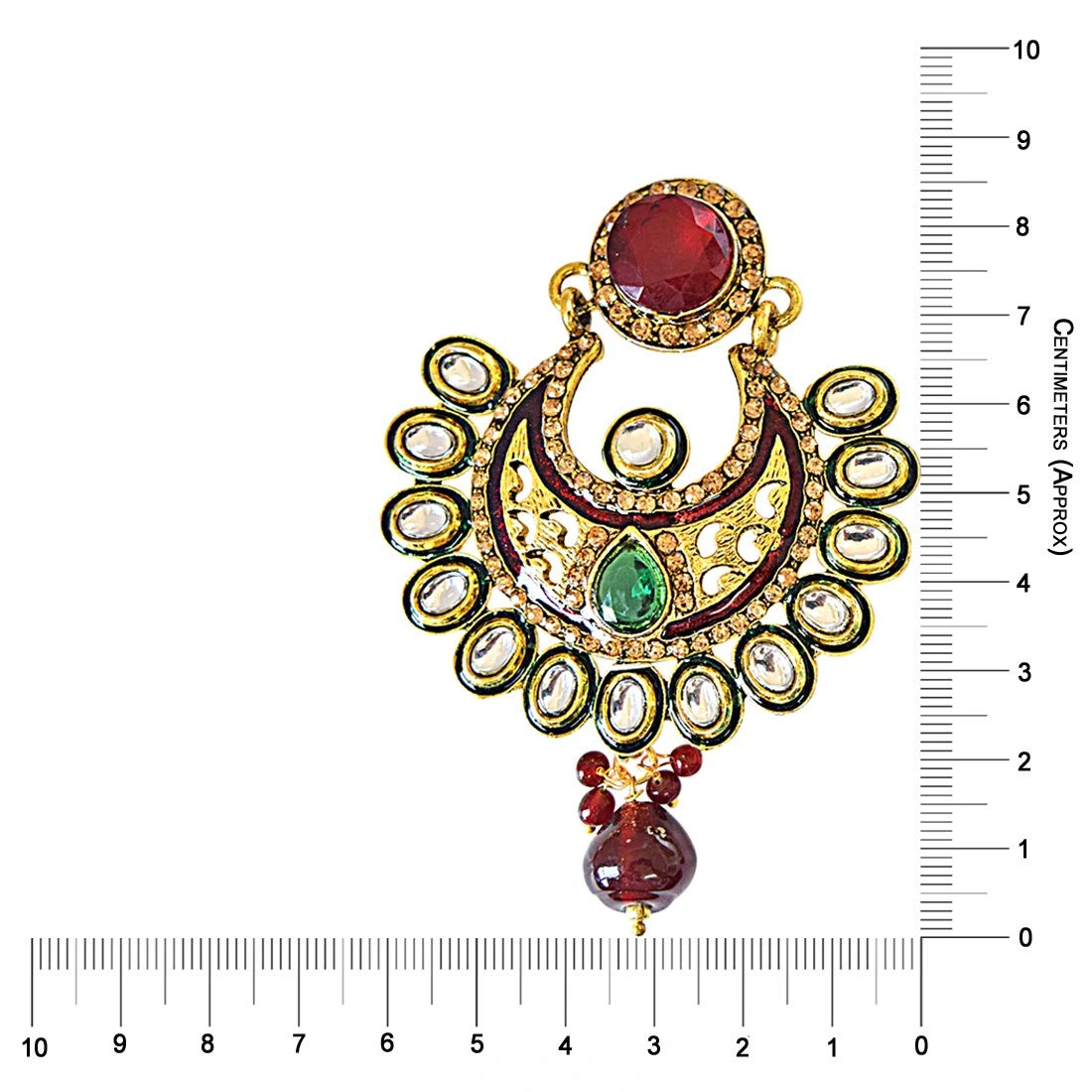 Ethnic Polki, Red & Green Stone & Gold Plated Dangling Earrings (PSE56)