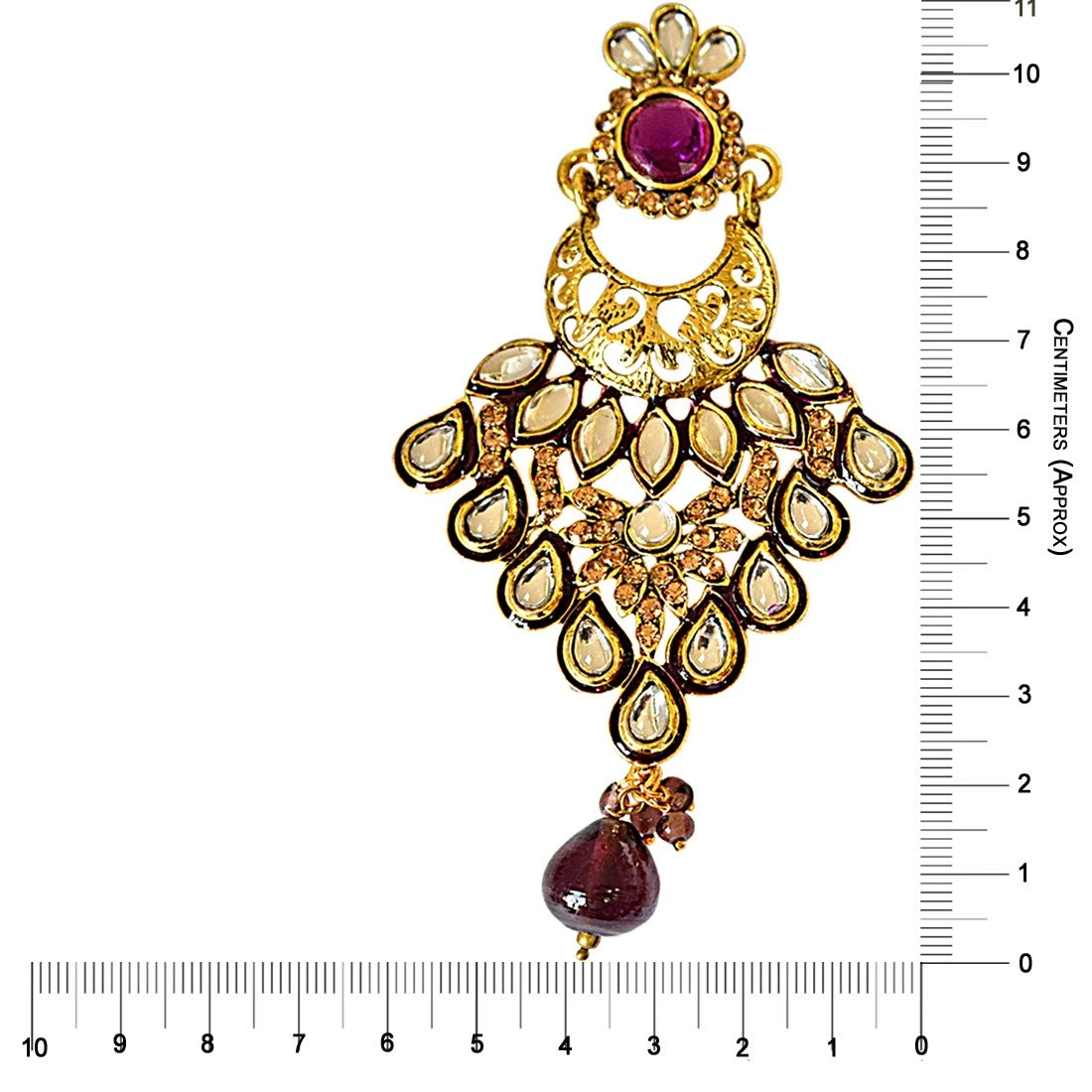 Trendy White Polki, Purple & Yellow Stones & Gold Plated Hanging Earrings