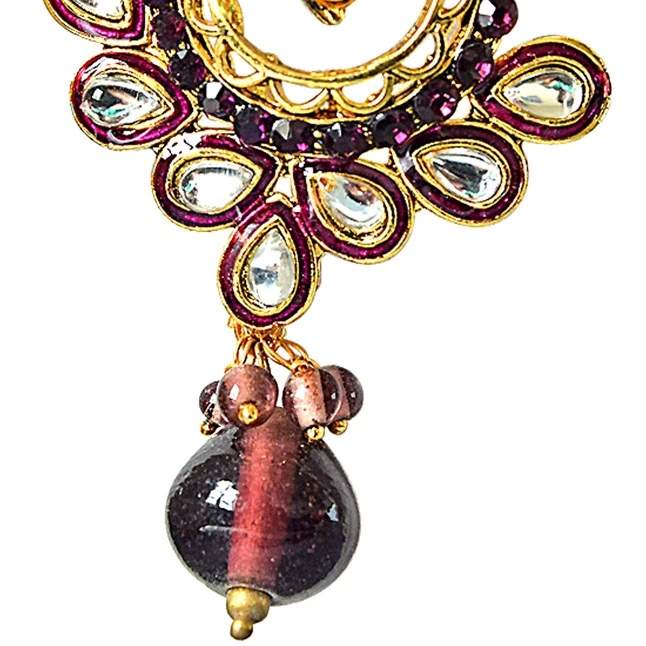 Trendy Purple & White Stones & Gold Plated Ch bali Earrings