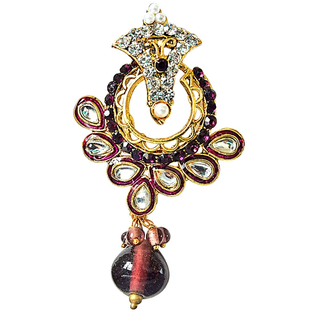 Trendy Purple & White Stones & Gold Plated Ch bali Earrings