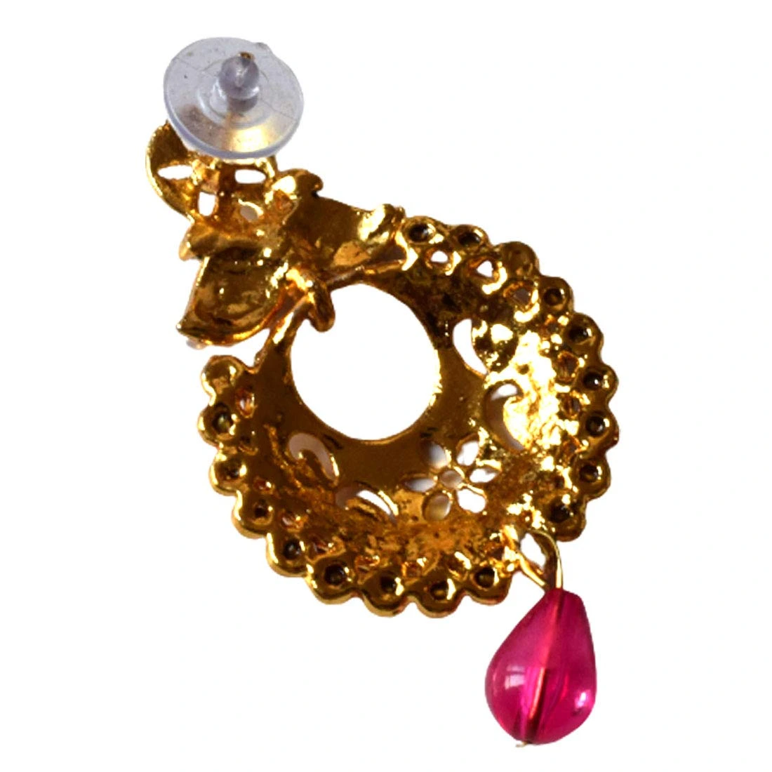 Traditional Pink & White Stones & Gold Plated Ch bali Earrings
