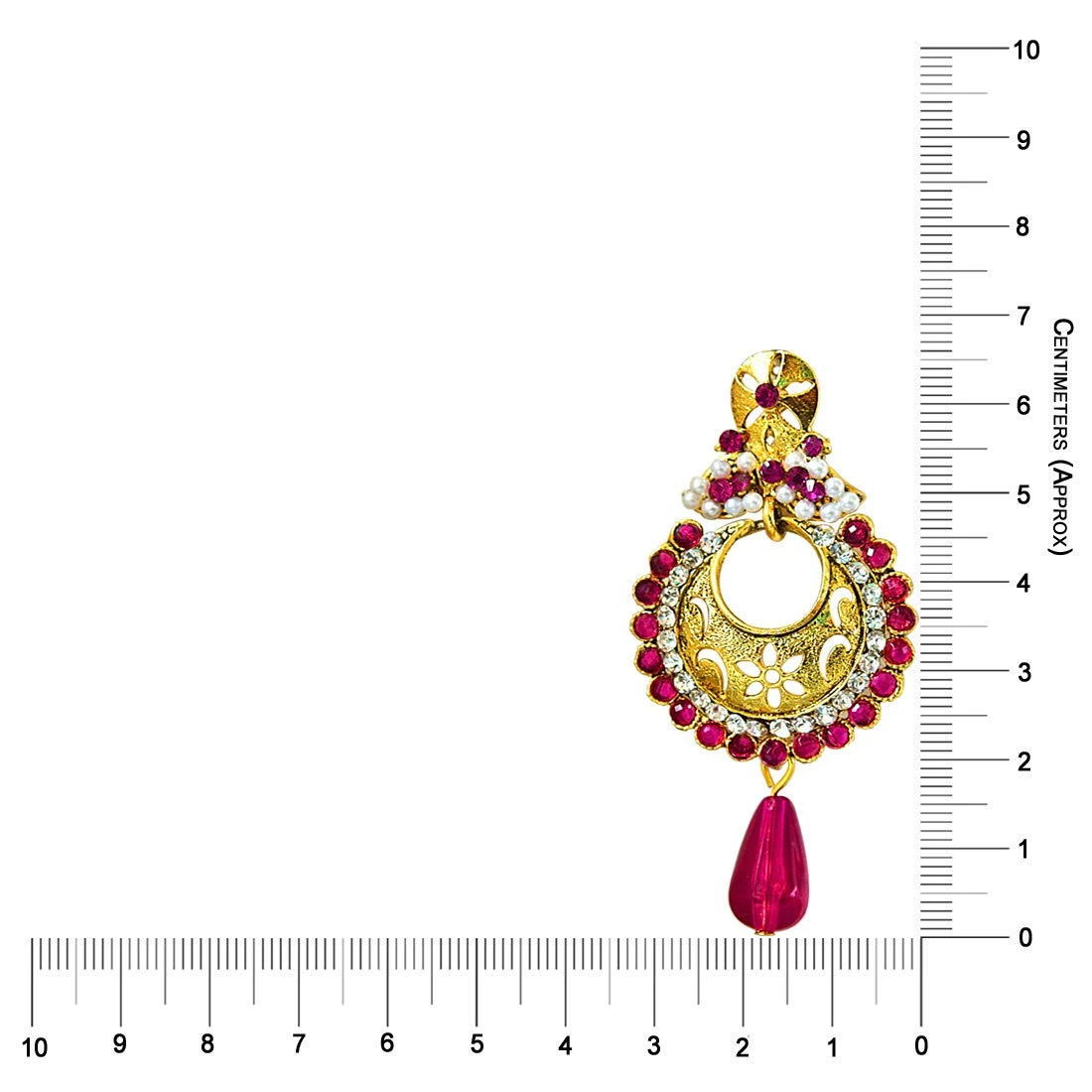 Traditional Pink & White Stones & Gold Plated Ch bali Earrings