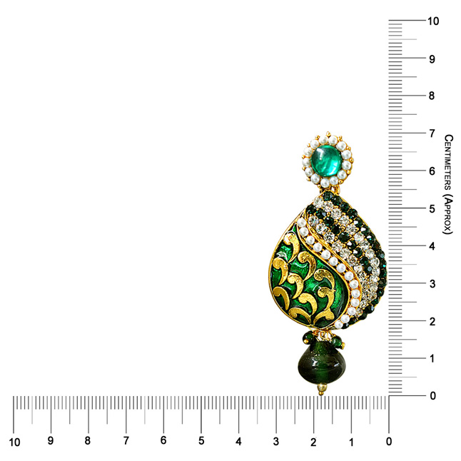 Traditional Drop Shaped Green & White Stone & Gold Plated Chandbali Earrings (PSE66)