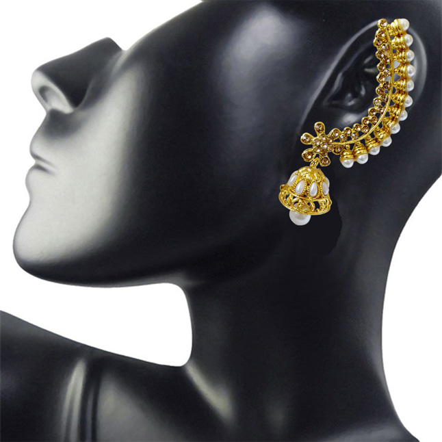 Floral Shaped Colored Stone and Gold Plated Ear Cuffs with Zumki for Women (PSE83)