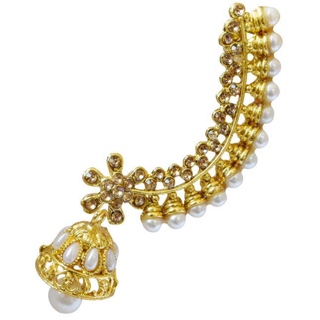 Floral Shaped Colored Stone and Gold Plated Ear Cuffs with Zumki for Women (PSE83)