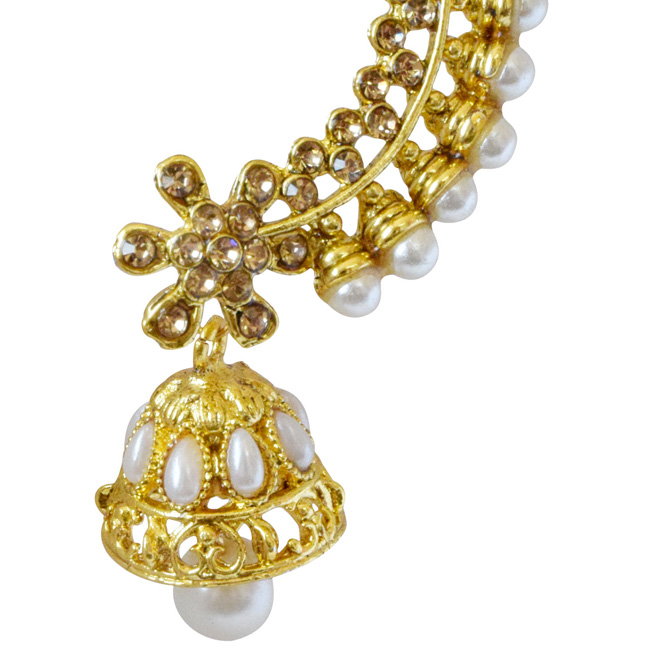 Floral Shaped Colored Stone and Gold Plated Ear Cuffs with Zumki for Women (PSE83)