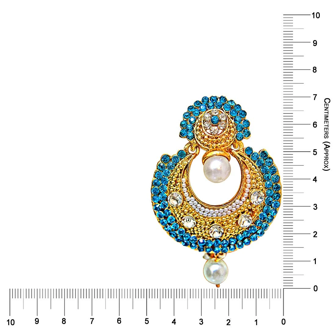 Traditional Round Shaped Blue & White Stone & Gold Plated Dangling Fashion Earrings for Women (PSE9)
