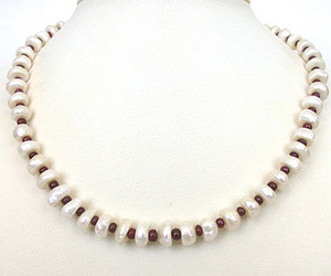 Pearl Fascination - Single Line Real Pearl & Ruby Necklace (SN173)