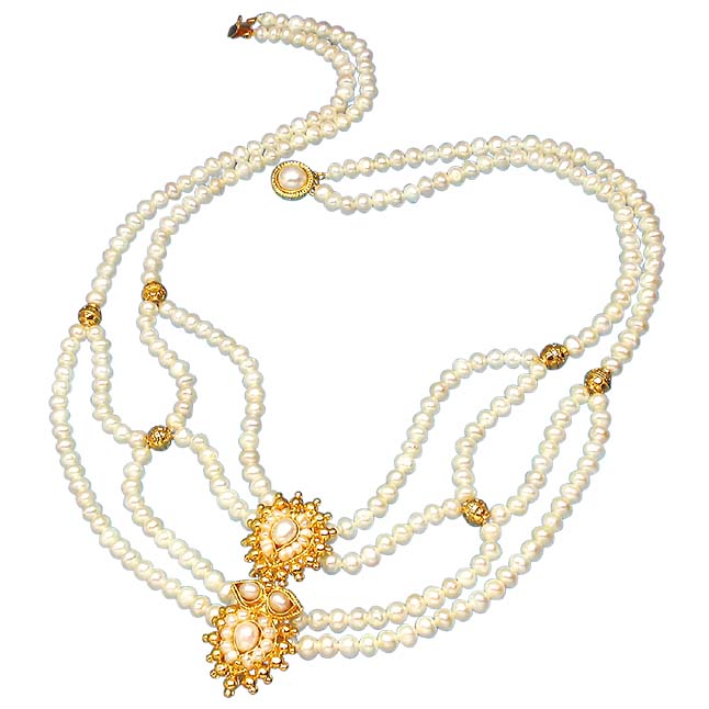 Poise - Gold Plated Pendant & Real Freshwater Pearl Necklace for Women (SP225)