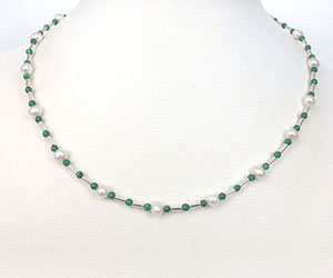 Pure Paradise - Single Line Freshwater Pearl, Malachite & Silver Plated Pipe Necklace for Women (SN160)