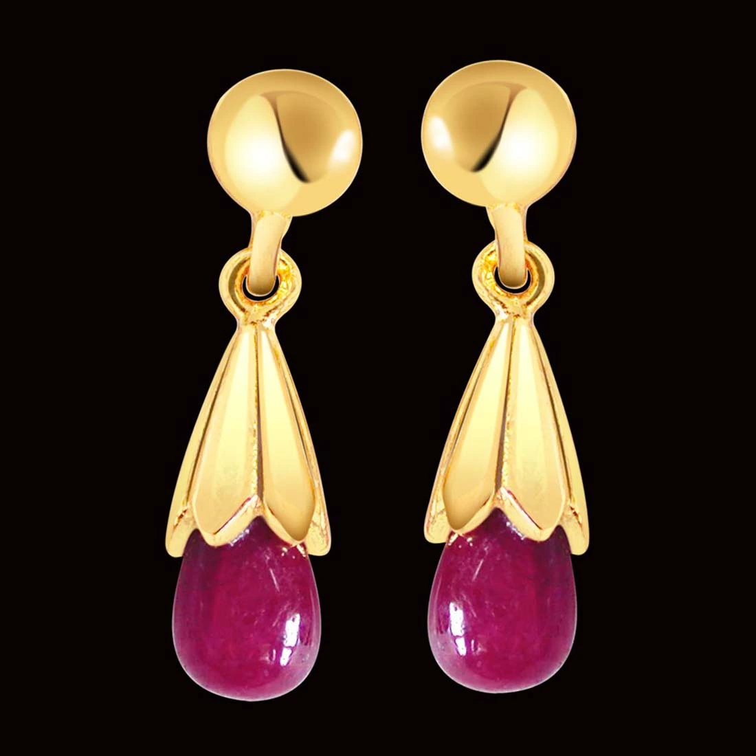 Ruby Lure - Real Drop Ruby & Gold Plated Silver Hanging Earrings for Women (RBER2)