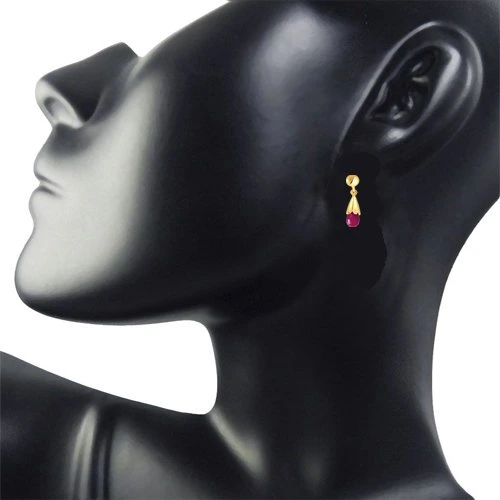 Ruby Lure - Real Drop Ruby & Gold Plated Silver Hanging Earrings for Women (RBER2)