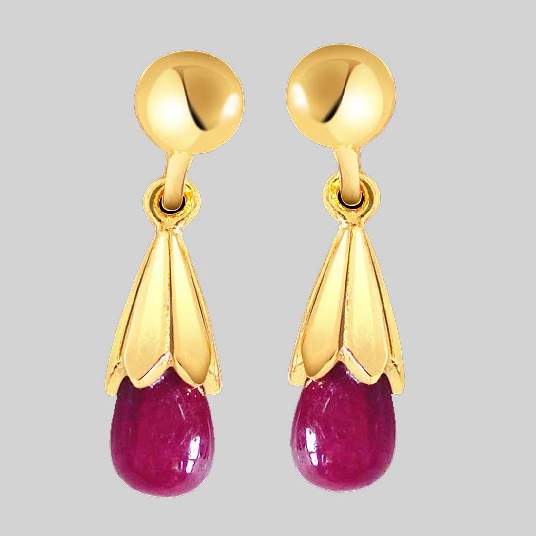 Ruby Lure - Real Drop Ruby & Gold Plated Silver Hanging Earrings for Women (RBER2)