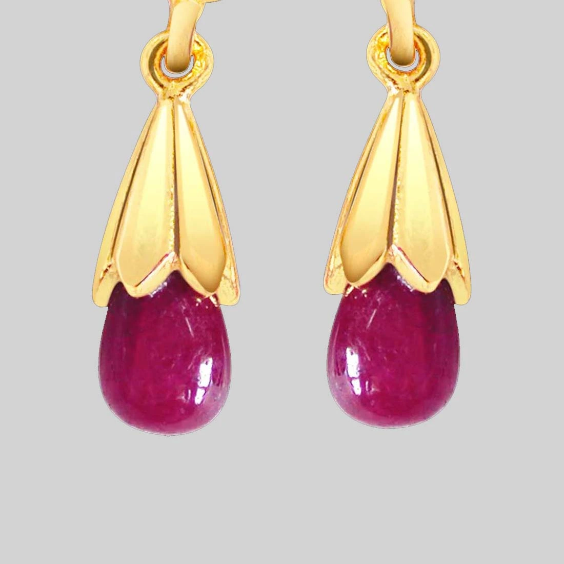 Ruby Lure - Real Drop Ruby & Gold Plated Silver Hanging Earrings for Women (RBER2)