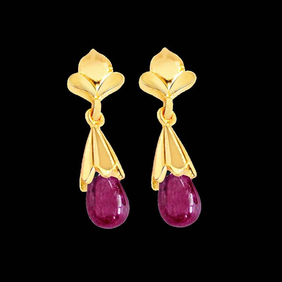 My Love Is True - Real Drop Ruby & Gold Plated Silver Hanging Earrings for Women (RBER3)
