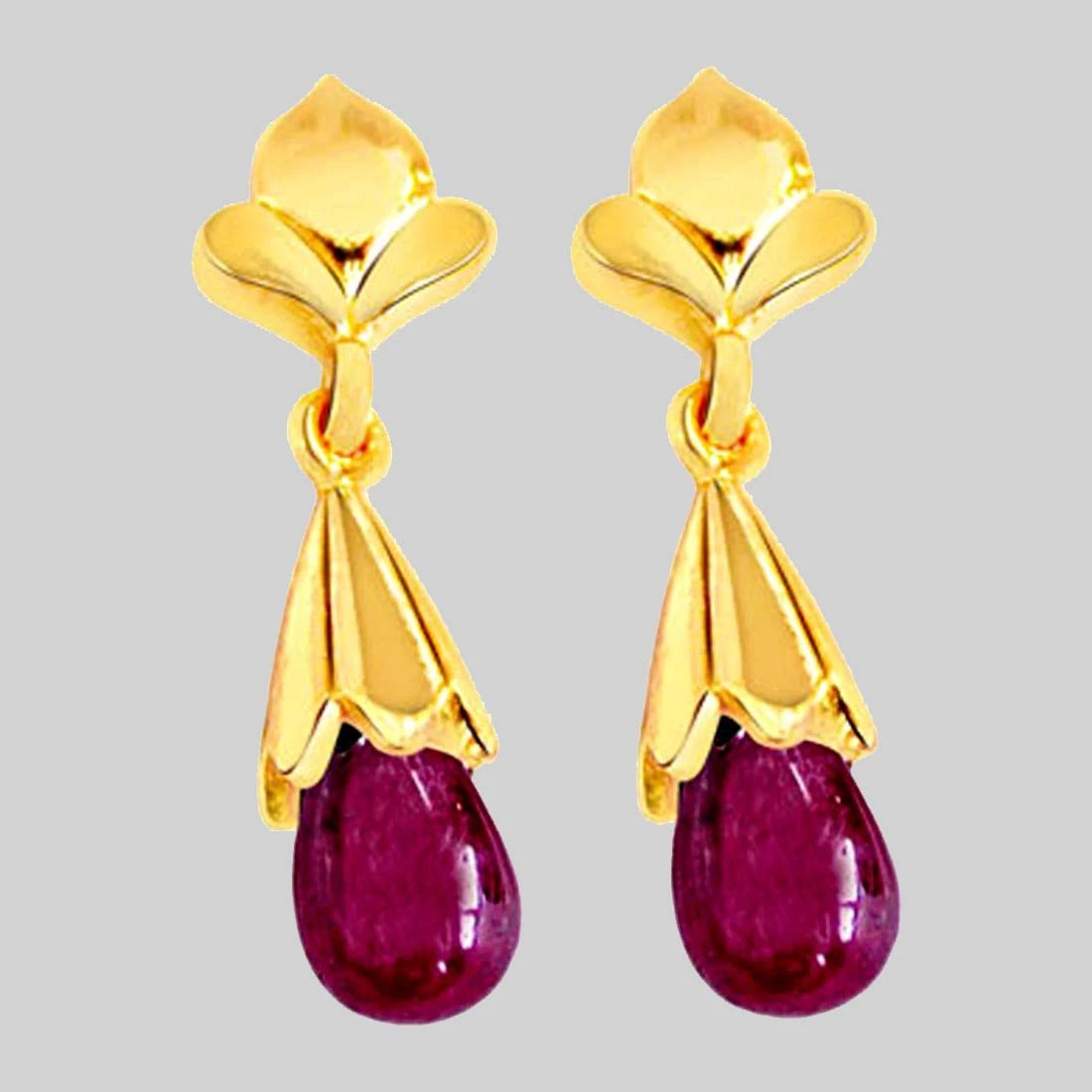 Real Drop Ruby & Gold Plated Silver Hanging Earrings for Women (RBER3-18.00 cts)