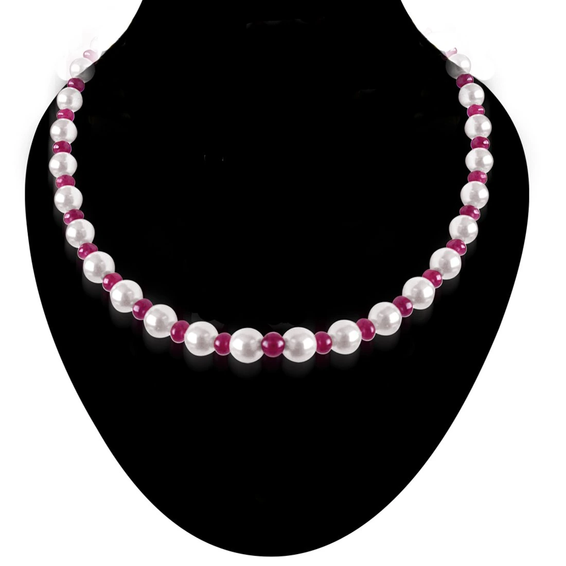 Single Line Real Ruby Beads & Freshwater Pearl Necklace for Women (RBN13)