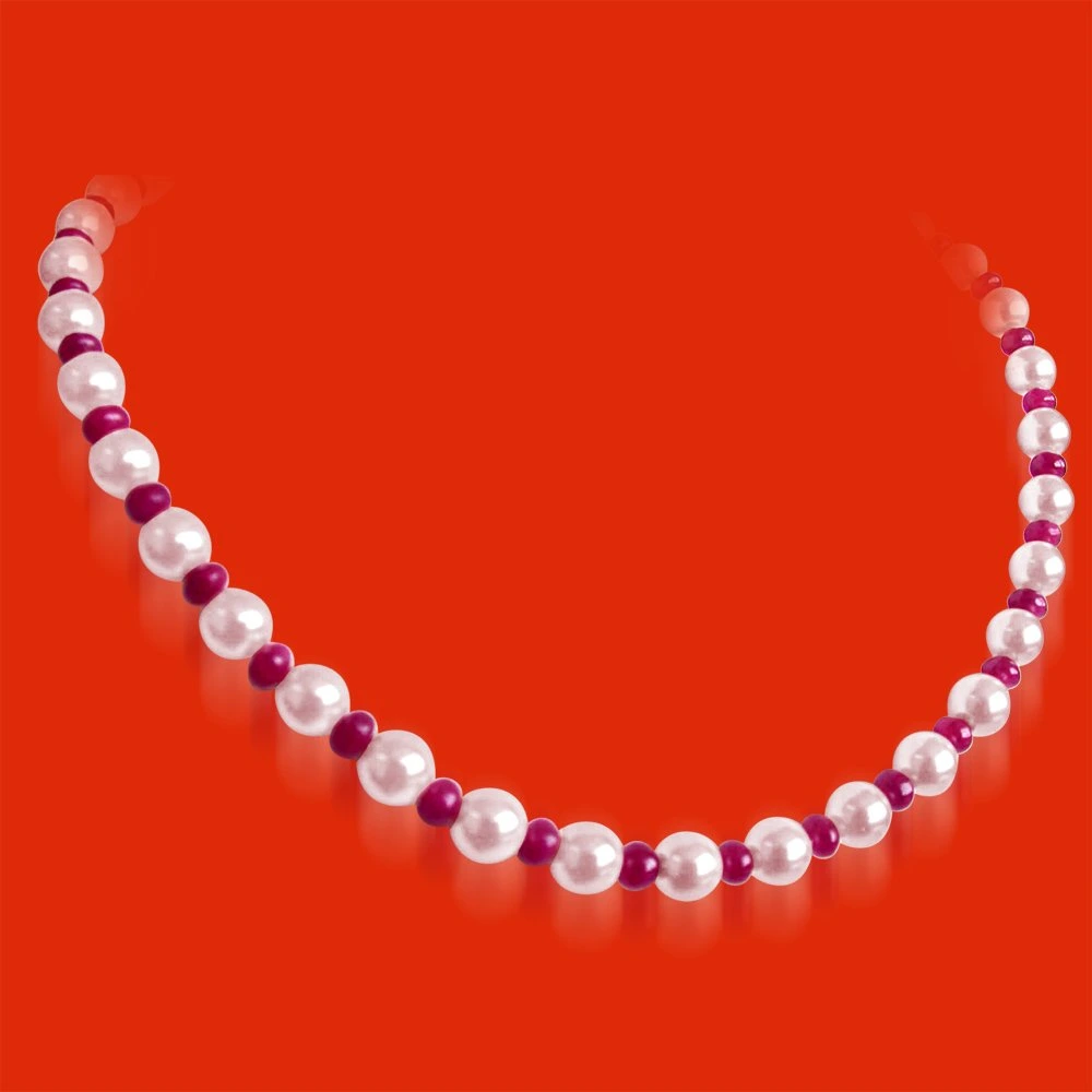 Single Line Real Ruby Beads & Freshwater Pearl Necklace for Women (RBN13)