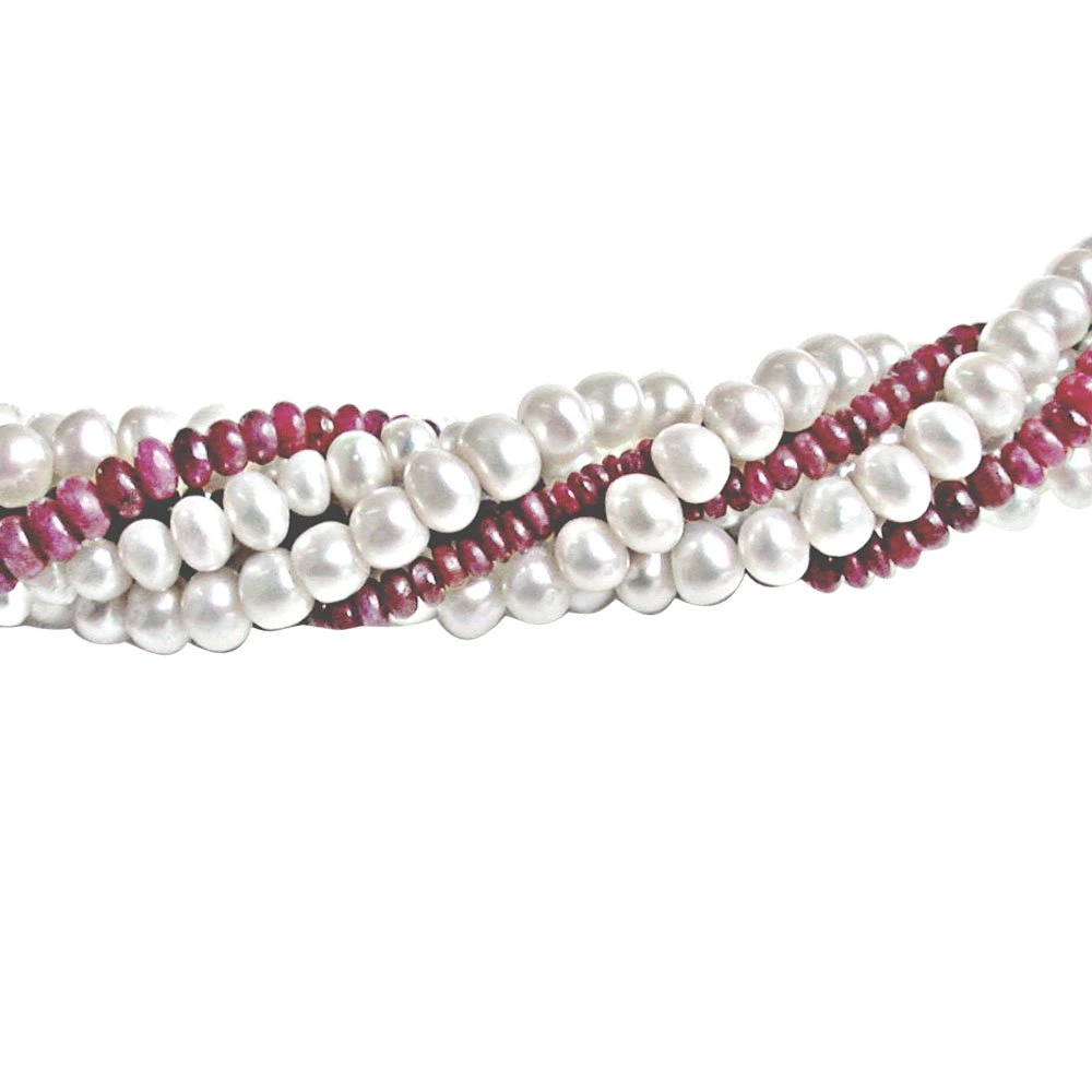Crimson Embrace - Spirited Ruby & Pearl Whirl Choker