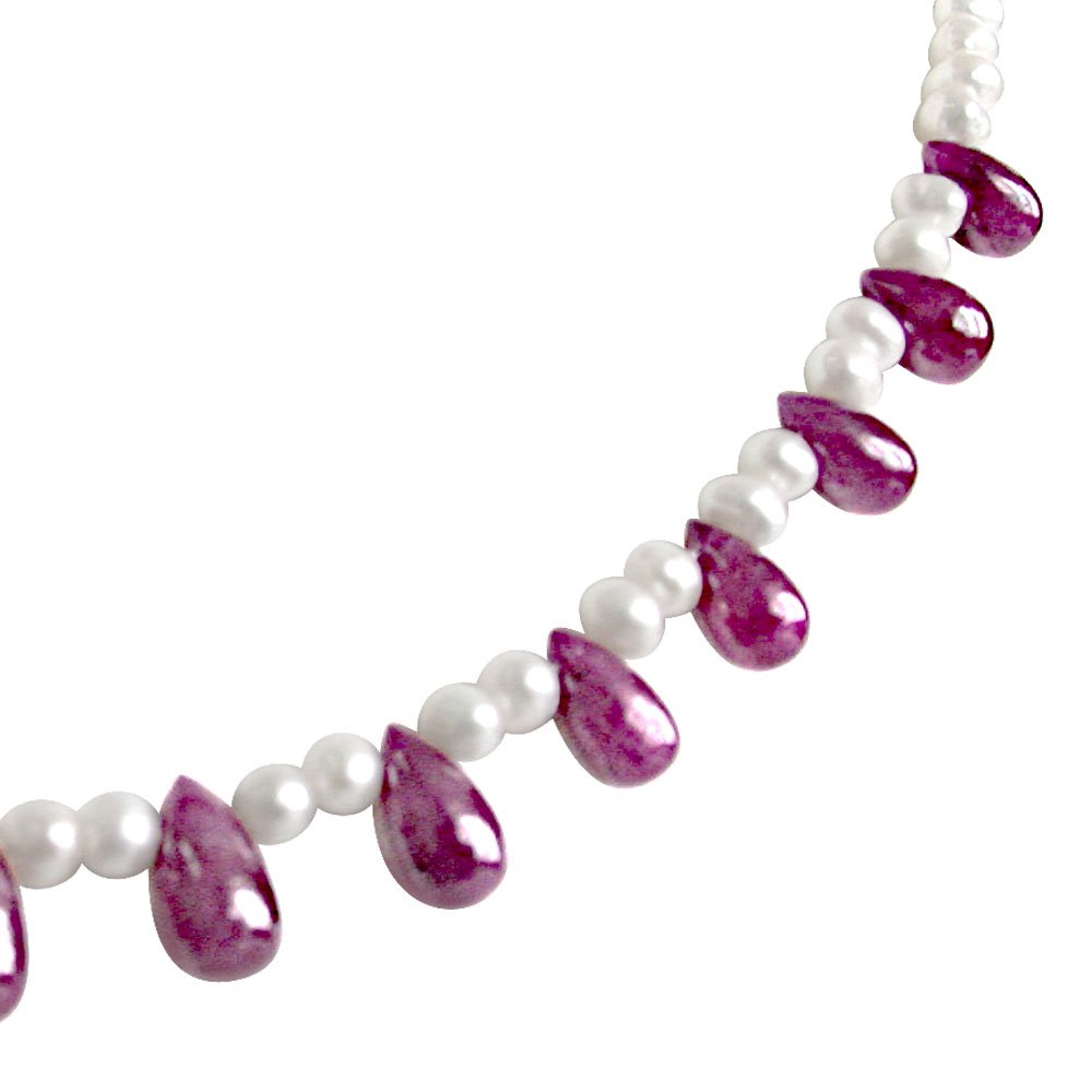 Real Drop Ruby & Freshwater Pearl Necklace for Women (RBN20)