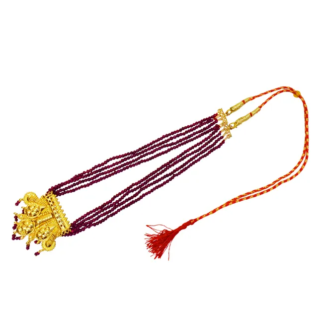 4 Line Real Red Ruby Beads & Gold Plated Pendant Necklace for Women (RBN21)