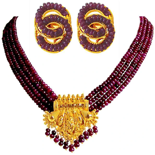Red Ruby Necklace with Earrings (RBN4SE75)
