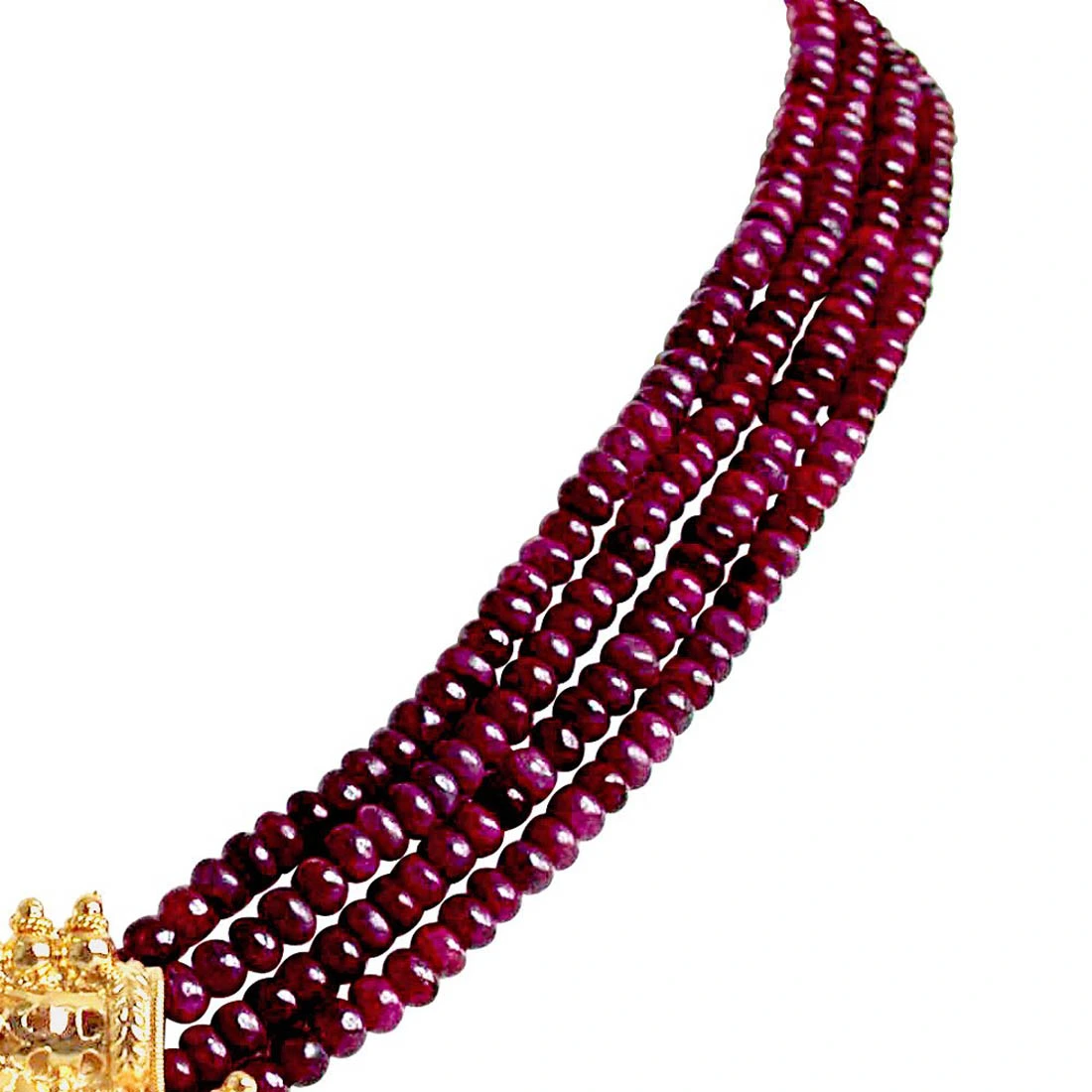 4 Line Real Red Ruby Beads & Gold Plated Pendant Necklace for Women (RBN4)