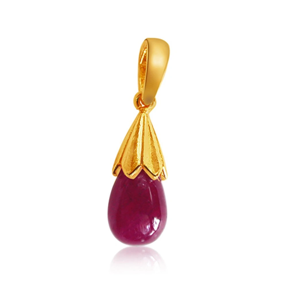 Prettifying You - Red Drop Ruby & Gold Plated Silver Pendant for Girls (RBP3)