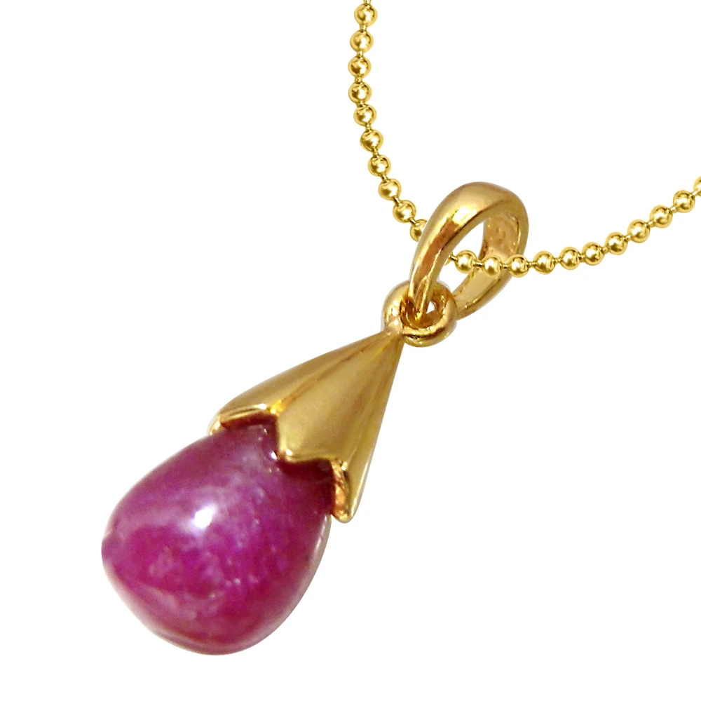 8.00 cts Real Drop Ruby & Gold Plated Sterling Silver Pendant with Gold Finished Chain for Women (RBP4-8.00 cts)