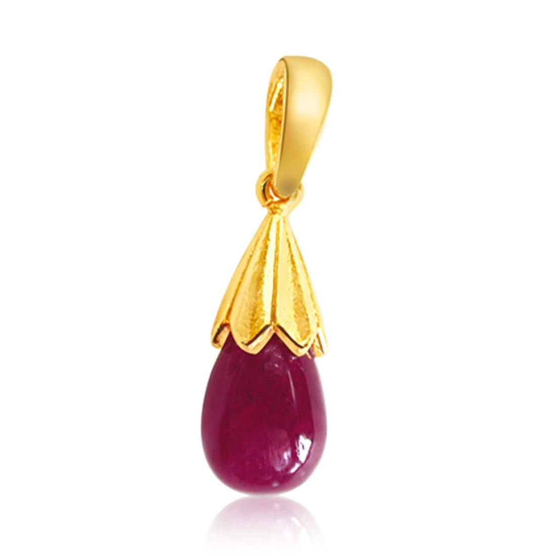 Petite Fleur - Drop Shape Real Red Ruby & Silver Gold Plated Pendant for Women (RBP4)