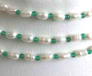 3 Line Real Pearl & Green Onyx Beads Necklace for Women (SN26)