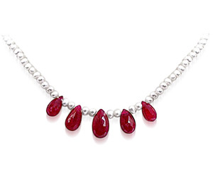 Rich Pearl Radiance - 3 Faceted Drop Ruby & Freshwater Pearl Necklace for Women (SN152)