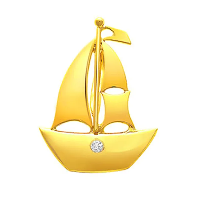 Beautiful Boat - Real Diamond Pendant (S309)