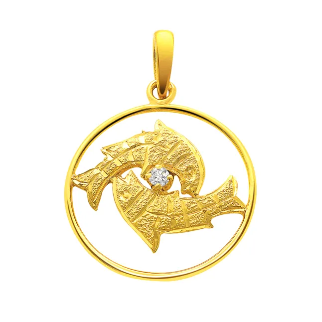 Pisces Real Diamond & 18K Gold Pendant (S316)