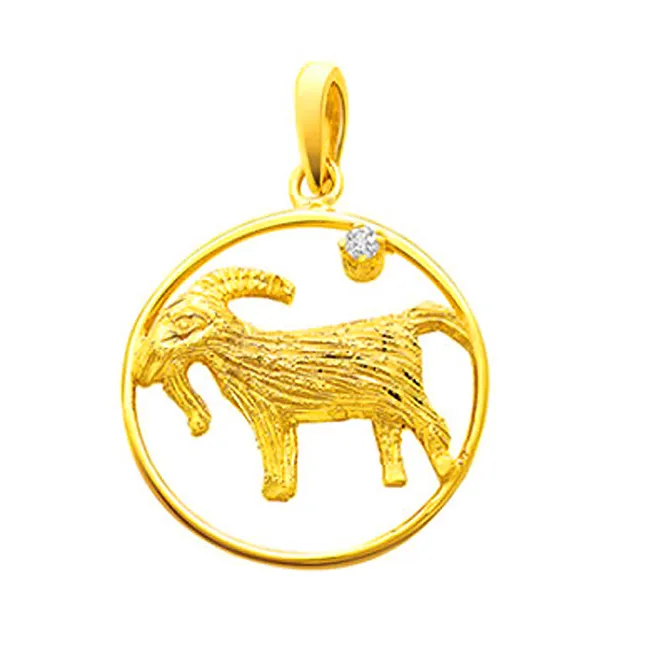 Capricorn - Real Diamond & 18K Gold Pendant (S326)