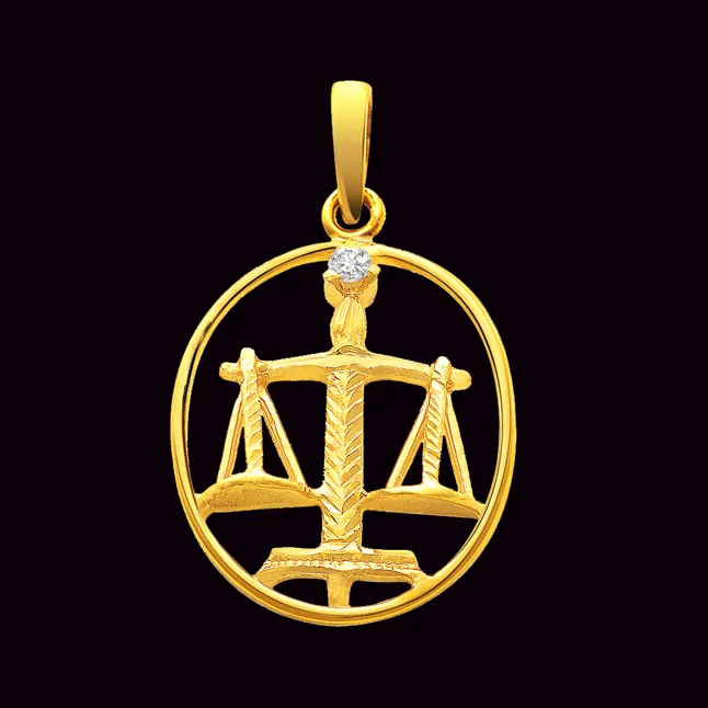 Libra - Real Diamond & 18K Gold Pendant (S323)