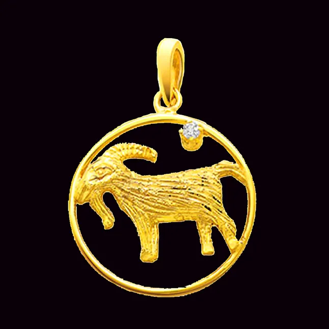 Capricorn - Real Diamond & 18K Gold Pendant (S326)