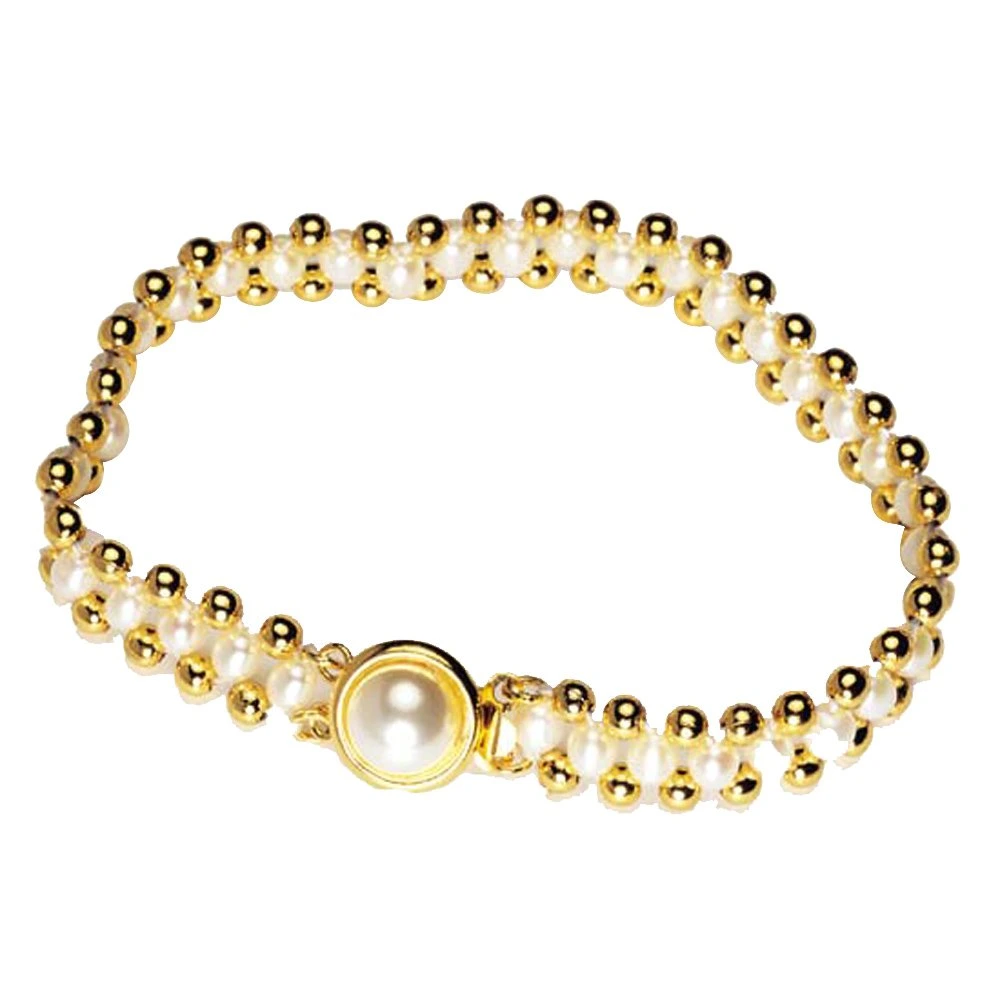 Dazzler - Real Rice Pearl & Gold Plated Beads Bracelet for Women (SB12)