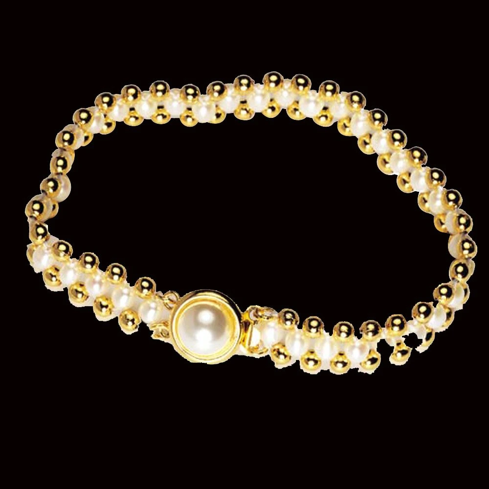 Dazzler - Real Rice Pearl & Gold Plated Beads Bracelet for Women (SB12)