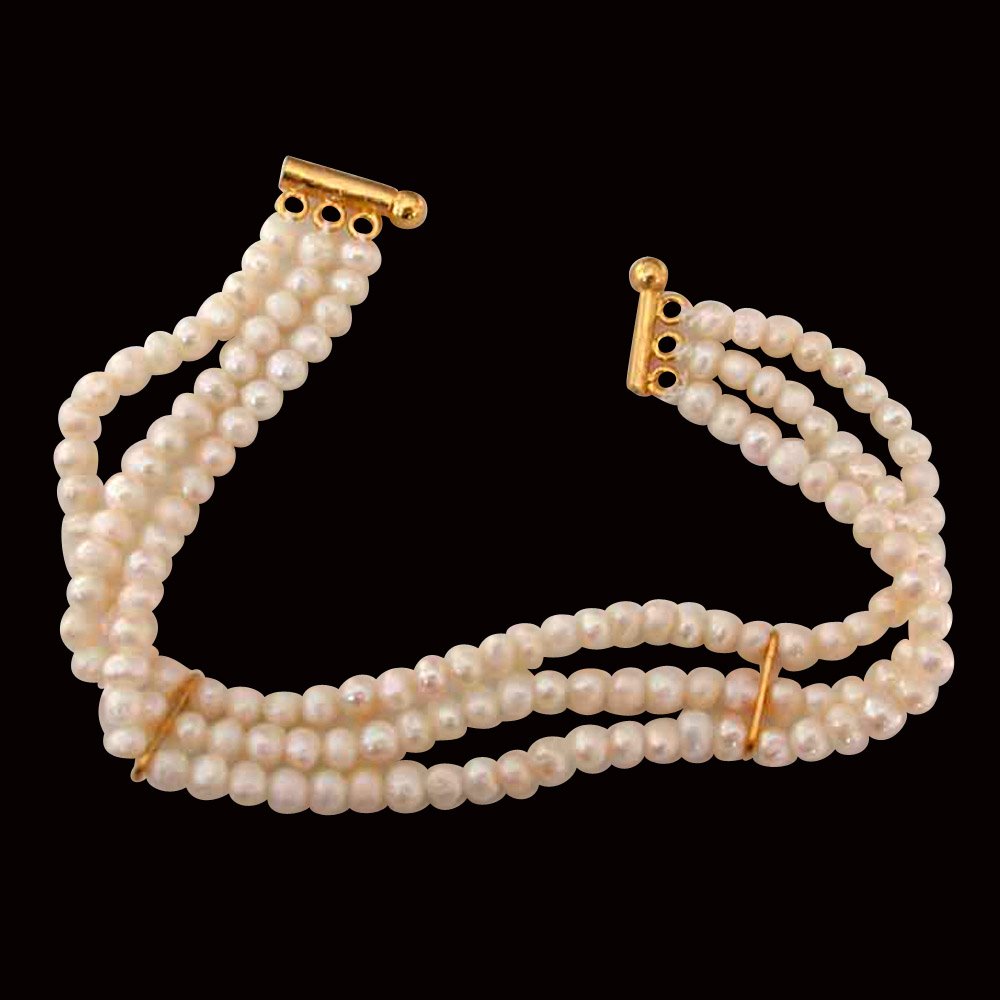 Special Gift - 3 Line Real Freshwater Pearl Bracelet for Women (SB16)