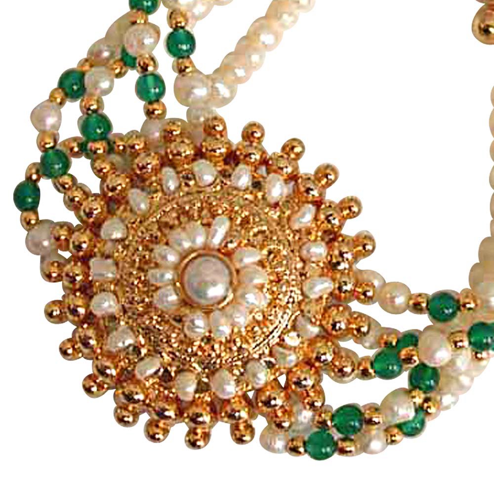 Angelic Beauty -  5 Line Freshwater Pearl, Green Onyx & Gold Plated Pendant Bracelet for Women (SB18)
