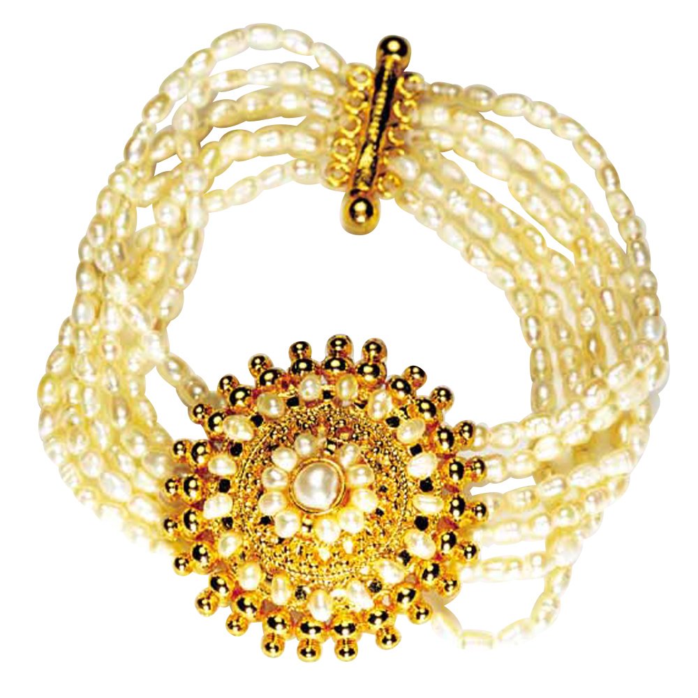 Glitters - 5 Line Freshwater Pearl & Gold Plated Pendant Bracelet for Women (SB2)