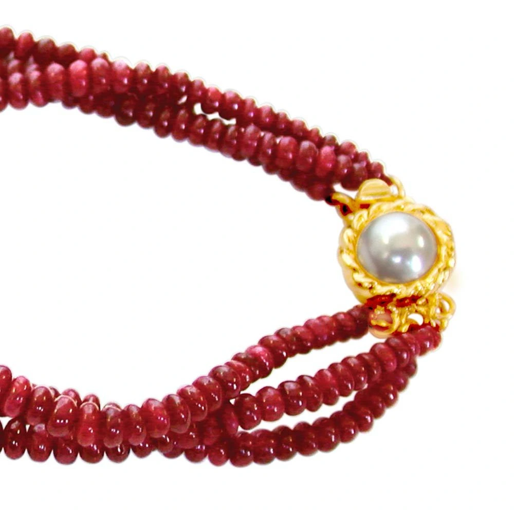 Ruby Drool - 3 Line Real Red Ruby Beads Bracelet for Women (SB25)