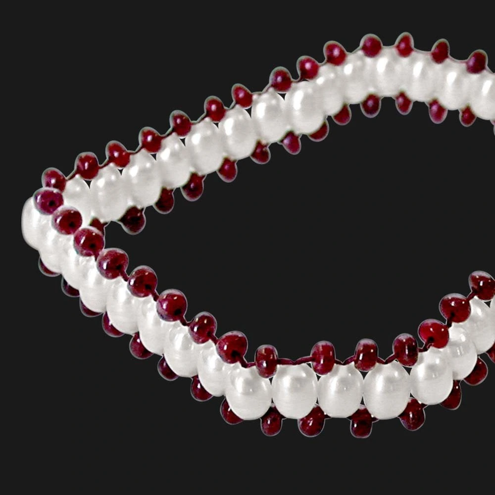 Ruby Charm n Pearl Magic - Real Ruby & Rice Pearl Bracelet for Women (SB28)