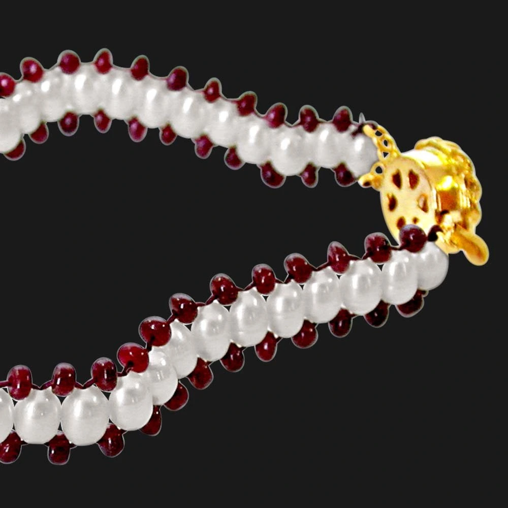 Ruby Charm n Pearl Magic - Real Ruby & Rice Pearl Bracelet for Women (SB28)