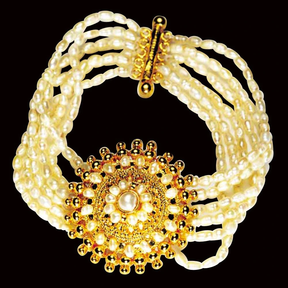 Glitters - 5 Line Freshwater Pearl & Gold Plated Pendant Bracelet for Women (SB2)